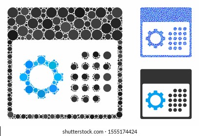 Service calendar mosaic of spheric dots in different sizes and color hues, based on service calendar icon. Vector dots are united into blue mosaic.
