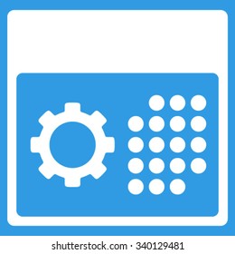 Service Calendar vector icon. Style is flat symbol, white color, rounded angles, blue background.