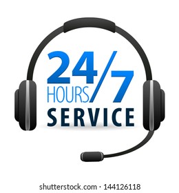 Service Call center for customers available online around the clock or 24 hours a day and 7 days a week icon isolated on white background. Vector