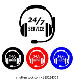 Service Call center for customers available online around the clock or 24 hours a day and 7 days a week icon isolated on white background. V