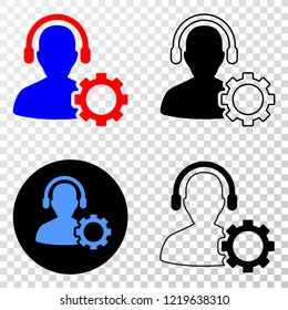 Service call center EPS vector icon with contour, black and colored versions. Illustration style is flat iconic symbol on chess transparent background.