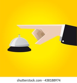the service call at the hotel with the desk bell. A hand's finger rings for the service svg