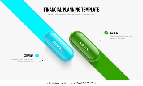 Diseño de presentación de diapositivas de infografía de dos pasos de la campaña de servicio. Diseño de presentación de diagrama de elementos de estrategia financiera 2. Ilustración vectorial de Plantilla de diapositivas de planificación de Productos.