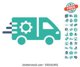 Service Car icon with free bonus pictograph collection. Vector illustration style is flat iconic symbols, cobalt and cyan colors, white background.