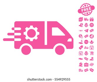 Service Car icon with free bonus icon set. Vector illustration style is flat iconic symbols, pink color, white background.