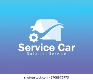 Logotipo de coche de servicio Concepto de diseño creativo Solución de engranajes Comprobar Transporte comercial