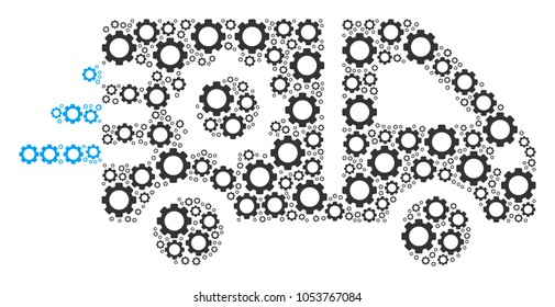 Service Car mosaic of gears. Vector cogwheel elements are composed into service car composition.