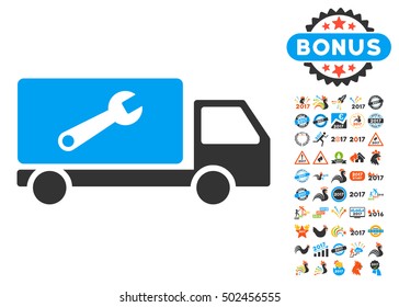 Service Car pictograph with bonus 2017 new year symbols. Vector illustration style is flat iconic ,modern colors, rounded edges.