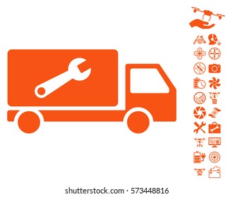 Service Car pictograph with bonus airdrone tools pictograms. Vector illustration style is flat iconic symbols on white background.