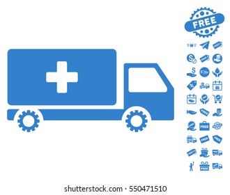 Service Car pictograph with free bonus symbols. Vector illustration style is flat iconic symbols, cobalt color, white background.