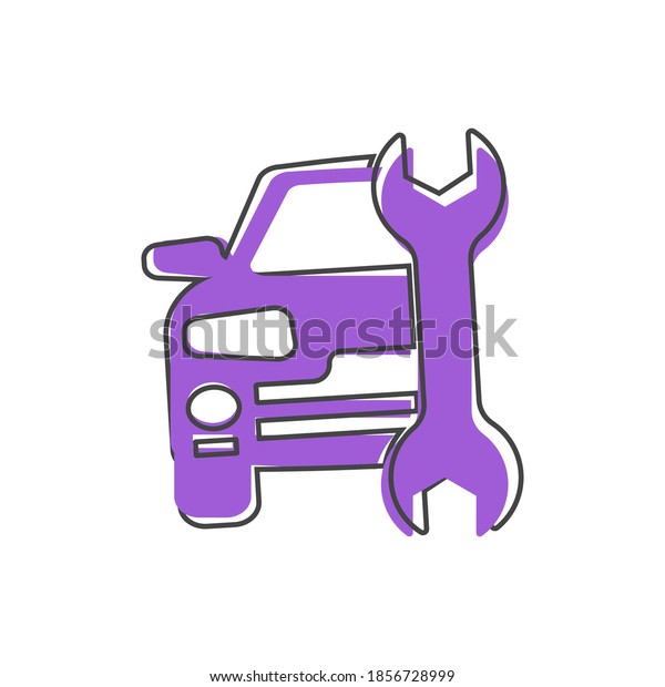 Service car vector icon cartoon style on\
white isolated\
background.