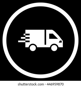 Service Car vector icon. Image style is a flat icon symbol inside a circle, white color, black background.