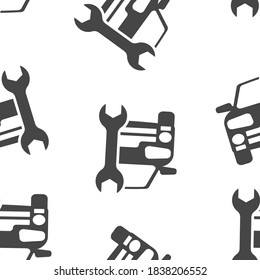 Service car vector icon seamless pattern on a white background.