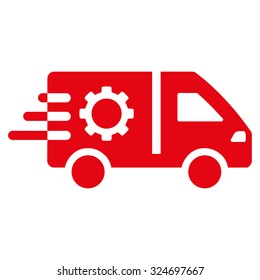 Service Car vector icon. Style is flat symbol, red color, rounded angles, white background.