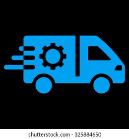 Service Car vector icon. Style is flat symbol, blue color, rounded angles, black background.