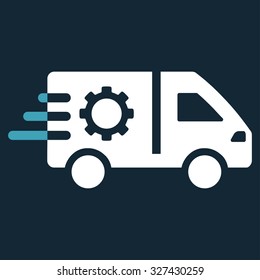 Service Car vector icon. Style is bicolor flat symbol, blue and white colors, rounded angles, dark blue background.