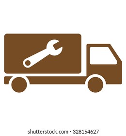 Service Car vector icon. Style is flat symbol, brown color, rounded angles, white background.