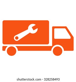 Service Car vector icon. Style is flat symbol, orange color, rounded angles, white background.