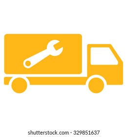 Service Car vector icon. Style is flat symbol, yellow color, rounded angles, white background.