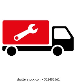 Service Car vector icon. Style is bicolor flat symbol, intensive red and black colors, rounded angles, white background.