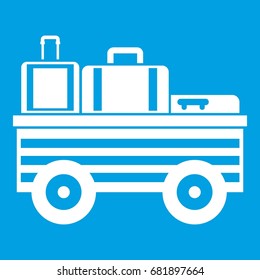 Service cart with luggage icon white isolated on blue background vector illustration