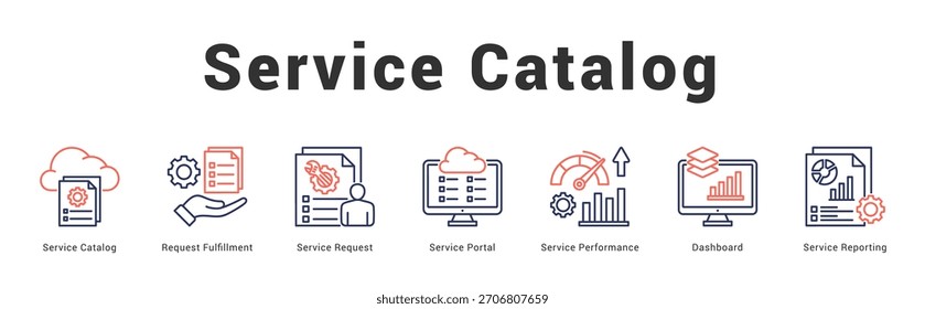 Catálogo de servicio Ilustración de Anuncio de Web moderno y limpio con íconos temáticos para la comunicación visual