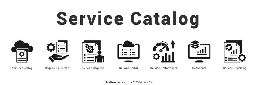 Catálogo de servicio Ilustración de Anuncio de Web moderno y limpio con íconos temáticos para la comunicación visual