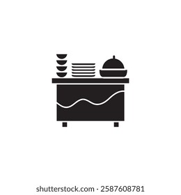 Service Catering Buffet Icon, vector flat black simple illustration for web and app..eps