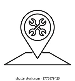 Symbol für den Kartenstift des Servicezentrums. Rahmenservice-Center-Karte, Vektorsymbol für Webdesign einzeln auf weißem Hintergrund