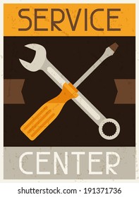 Service center. Retro poster in flat design style.