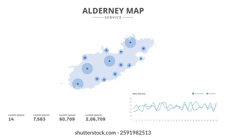 Service centers are highlighted within the of Alderney Infographic map. Business Infographic Map of Alderney. Vector Map of a Alderney map. Easy to edit