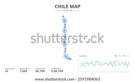 Service centers are highlighted within the of Chile Infographic map. Business Infographic Map of Chile. Vector Map of a Chile map. Easy to edit