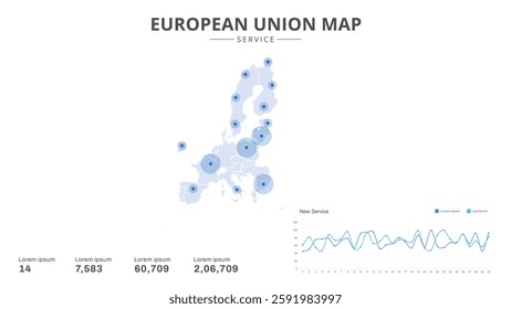 Service centers are highlighted within the of european union Infographic map. Business Infographic Map of european union. Vector Map of a european union map. Easy to edit