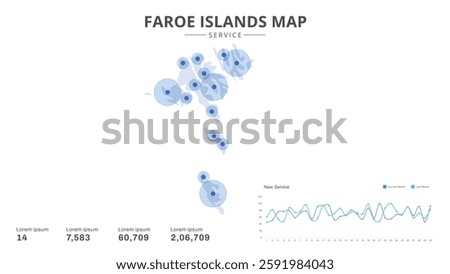 Service centers are highlighted within the of Faroe Islands Infographic map. Business Infographic Map of Faroe Islands. Vector Map of a Faroe Islands map. Easy to edit