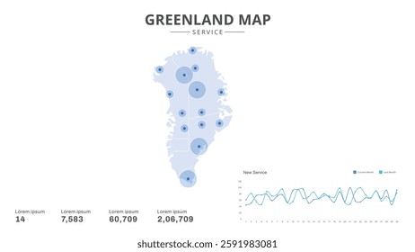 Service centers are highlighted within the of Greenland Infographic map. Business Infographic Map of Greenland. Vector Map of a Greenland map. Easy to edit