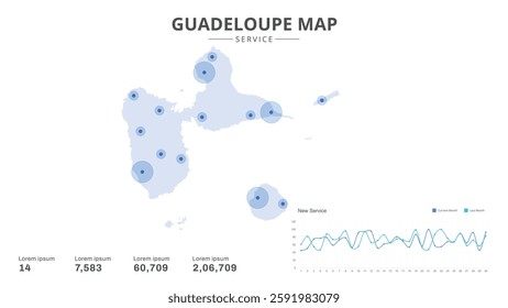 Service centers are highlighted within the of Guadeloupe Infographic map. Business Infographic Map of Guadeloupe. Vector Map of a Guadeloupe map. Easy to edit