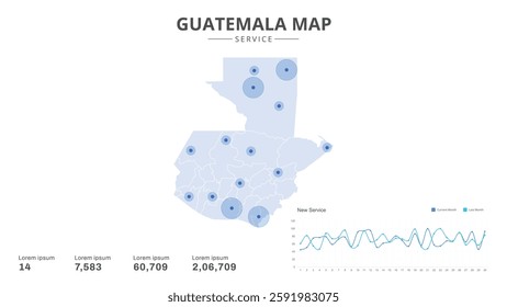 Service centers are highlighted within the of Guatemala Infographic map. Business Infographic Map of Guatemala. Vector Map of a Guatemala map. Easy to edit