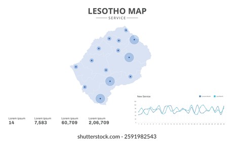 Service centers are highlighted within the of Lesotho Infographic map. Business Infographic Map of Lesotho. Vector Map of a Lesotho map. Easy to edit