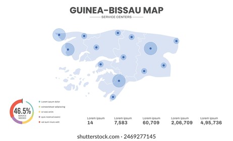 Service centers are highlighted within the map of Guinea-Bissau Map, Infographic map of Guinea-Bissau Vector Illustration