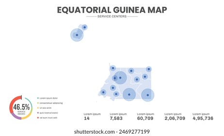 Service centers are highlighted within the map of Equatorial Guinea Map, Infographic map of Equatorial Guinea Vector Illustration