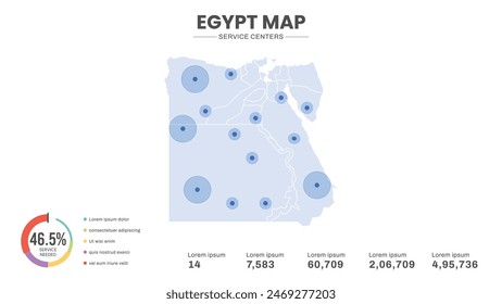 Service centers are highlighted within the map of Egypt Map, Infographic map of Egypt Vector Illustration