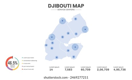 Service centers are highlighted within the map of Djibouti Map, Infographic map of Djibouti Vector Illustration