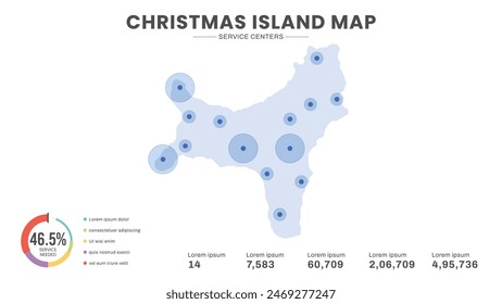 Service centers are highlighted within the map of Christmas Island Map, Infographic map of Christmas Island Vector Illustration