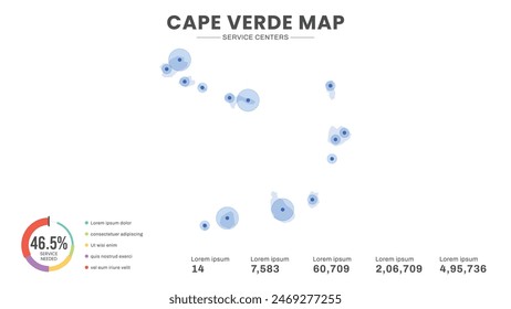 Service centers are highlighted within the map of Cape Verde Map, Infographic map of Cape Verde Vector Illustration