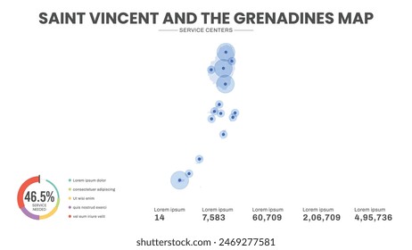 Service centers are highlighted within the map of Saint Vincent and the Grenadines Map, Infographic map of Saint Vincent and the Grenadines Vector Illustration