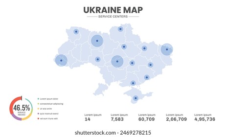 Service centers are highlighted within the map of Ukraine Map, Infographic map of Ukraine Vector Illustration