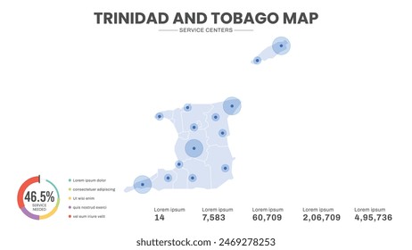 Service centers are highlighted within the map of Trinidad and Tobago Map, Infographic map of Trinidad and Tobago Vector Illustration
