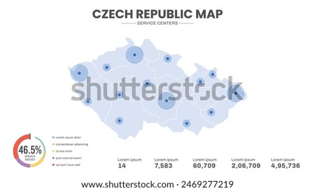 Service centers are highlighted within the map of Czech Republic Map, Infographic map of Czech Republic Vector Illustration