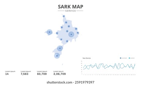 Service centers are highlighted within the of Sark Infographic map. Business Infographic Map of Sark. Vector Map of a Sark map. Easy to edit