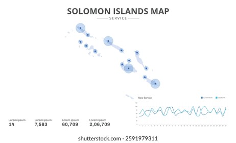 Service centers are highlighted within the of Solomon Islands Infographic map. Business Infographic Map of Solomon Islands. Vector Map of a Solomon Islands map. Easy to edit